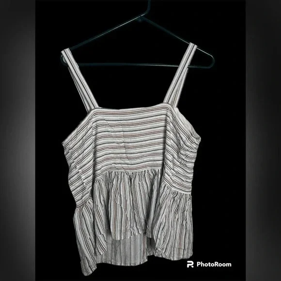 Loft Black, white, pink Stripped tank with button down front size Large - Picture 2 of 4